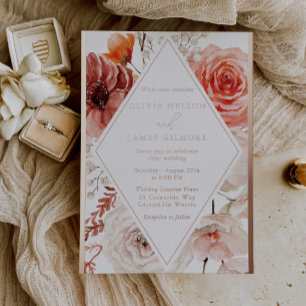 Invitation En Aluminium Mariage Floral et Rose Gold d'Automne Orange