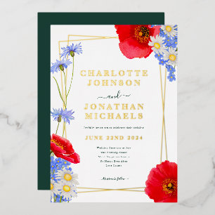 Invitation En Aluminium Mariage Floral Été Or Vert Moderne