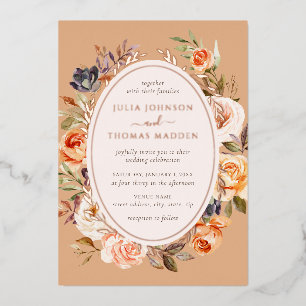 Invitation En Aluminium Mariage Floral Foliage Orange Brûlé Vintage