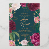 Invitation En Aluminium Mariage Floral Gold & Emerald Green (Recto)