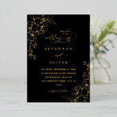 Invitation En Aluminium Mariage Floral Gold Linal Black & Gold (Debout devant)