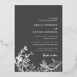 Invitation En Aluminium Mariage Floral Gris Argenté Vintage