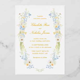 Invitation En Aluminium Mariage Floral Jaune Beurre Bleu Bébé