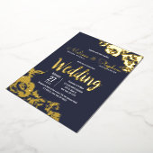 Invitation En Aluminium Mariage floral Marine Blue Real or (Rotation)