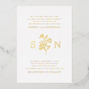 Invitation En Aluminium Mariage floral minimaliste   Monogramme Or Luxe