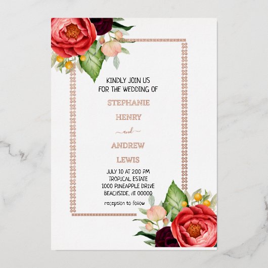 Invitation En Aluminium Mariage floral moderne (Recto)