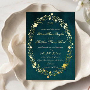 Invitation En Aluminium Mariage Floral Moderne Devine Green Papier Doré