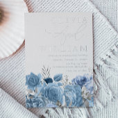 Invitation En Aluminium Mariage floral moderne Dusty Blue & Silver
