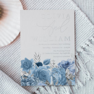 Invitation En Aluminium Mariage floral moderne Dusty Blue & Silver
