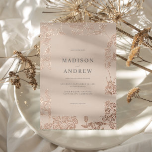 Invitation En Aluminium Mariage Floral Moderne Minimaliste Doré Rose