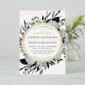 Invitation En Aluminium Mariage floral moderne noir et blanc (Debout devant)