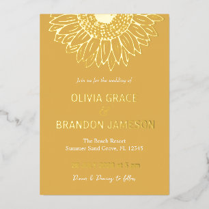 Invitation En Aluminium Mariage Floral Moderne Tournesol Or Jaune