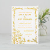 Invitation En Aluminium Mariage Floral or et blanc (Debout devant)