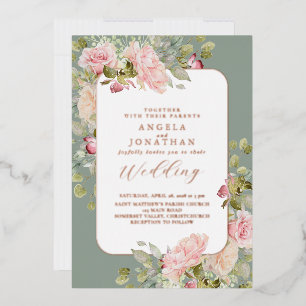 Invitation En Aluminium Mariage Floral Or Rose Gold Et Vert Olive