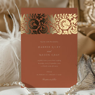 Invitation En Aluminium Mariage Floral Or Terracotta