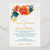 Invitation En Aluminium Mariage Floral orange et Turquoise (Recto)