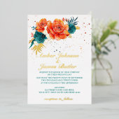 Invitation En Aluminium Mariage Floral orange et Turquoise (Debout devant)