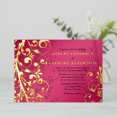 Invitation En Aluminium Mariage floral Raspberry Pink Real Gold (Debout devant)