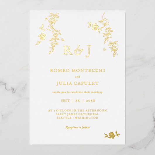 Invitation En Aluminium Mariage floral romantique à huile (Recto)