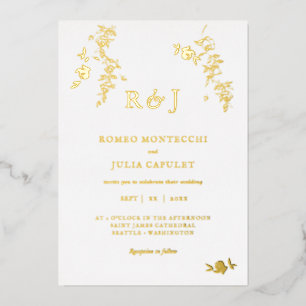 Invitation En Aluminium Mariage Floral Romantique Doré à la Feuille