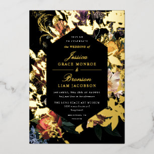 Invitation En Aluminium Mariage Floral Romantique Sombre et Élégant de Sty