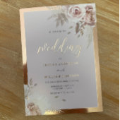 Invitation En Aluminium Mariage floral rose à fond d'or