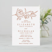 Invitation En Aluminium Mariage floral rose écaillé or (Debout devant)