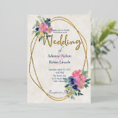 Invitation En Aluminium Mariage floral rose et bleu (Debout devant)