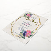 Invitation En Aluminium Mariage floral rose et bleu (Rotation)