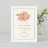 Invitation En Aluminium Mariage floral rose et or (Debout devant)