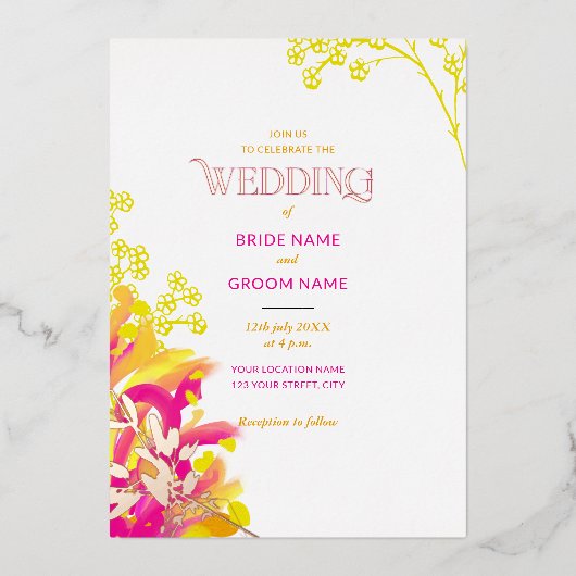 Invitation En Aluminium Mariage floral rose et orange (Recto)