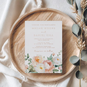 Invitation En Aluminium Mariage Floral Rose Gold Blanc Joues Pêches de Pri