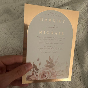 Invitation En Aluminium Mariage Floral Rose Gold Boho Arch Blush