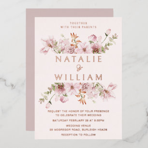 Invitation En Aluminium Mariage floral rose gold et rose blush
