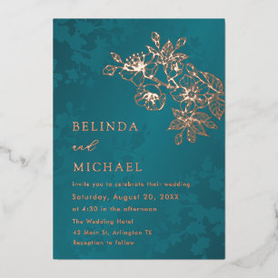 Invitation En Aluminium Mariage Floral Rose Gold et Sarcelle