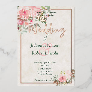 Invitation En Aluminium Mariage floral rose pâle