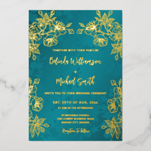 Invitation En Aluminium Mariage Floral Tonale de Joaillerie en Or