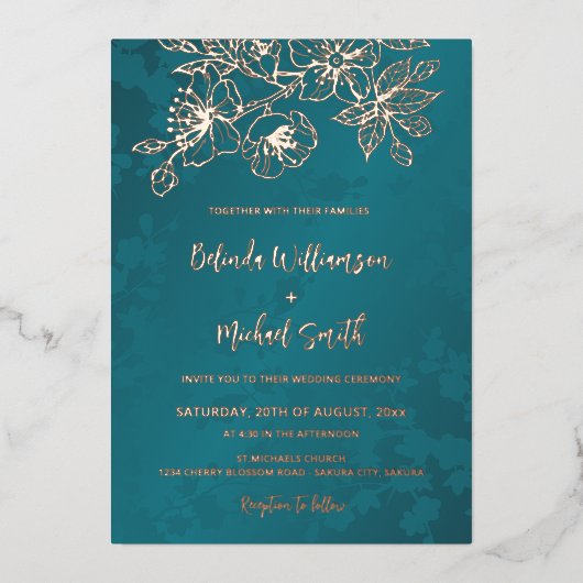 Invitation En Aluminium Mariage Floral Turquoise or rose (Recto)