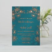 Invitation En Aluminium Mariage Floral Turquoise or rose (Debout devant)