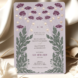 Invitation En Aluminium Mariage Floral Vintage Lavande Or Rose