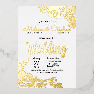Invitation En Aluminium Mariage Floral Vrai Or Blanc