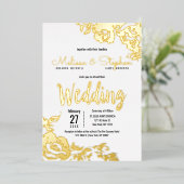Invitation En Aluminium Mariage Floral Vrai Or Blanc (Debout devant)