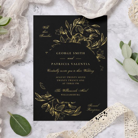 Invitation En Aluminium Mariage Flore Black Real Gold Premium