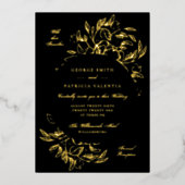 Invitation En Aluminium Mariage Flore Black Real Gold Premium (Devant)