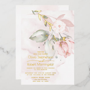 Invitation En Aluminium MARIAGE   Foil Woodland Blush Rose