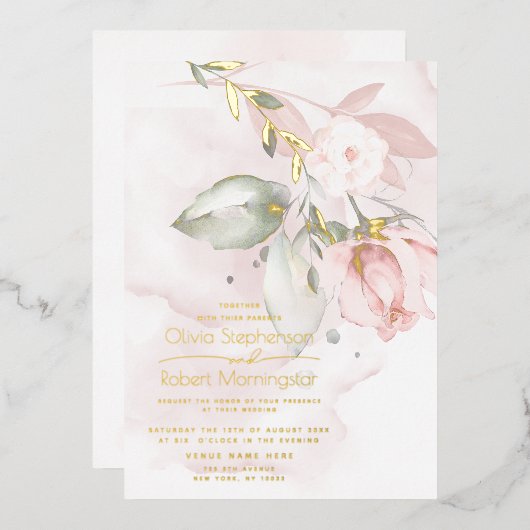 Invitation En Aluminium MARIAGE | Foil Woodland Blush Rose (Recto/Verso)