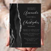 Invitation En Aluminium Mariage foncé Agate Black Silver Script