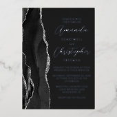 Invitation En Aluminium Mariage foncé Agate Black Silver Script (Recto)