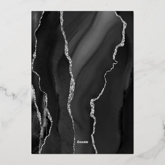 Invitation En Aluminium Mariage foncé Agate Black Silver Script (Verso)
