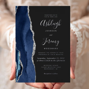 Invitation En Aluminium Mariage foncé bleu marine moderne